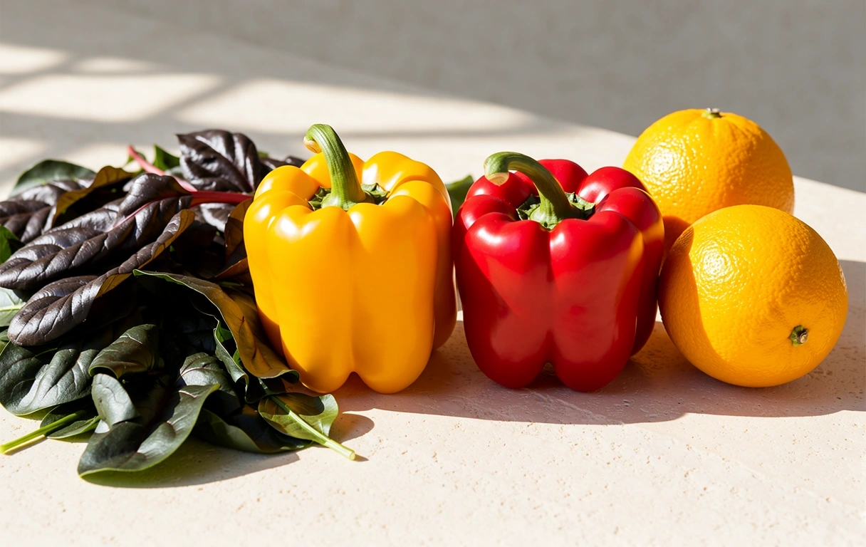 Fresh vibrant vegetables and fruits